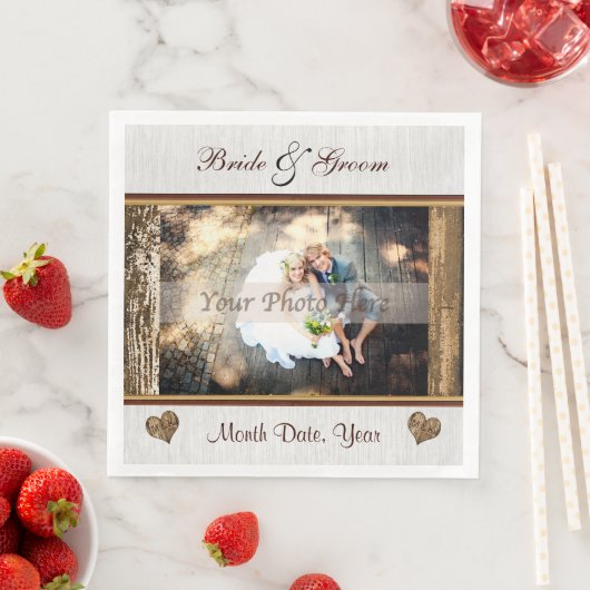 写真とパーソナライズされた素朴結婚のナプキン (インサイチュ)