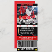 写真とパーソナルデジタルホッケーチケット誕生日 招待状 (正面/裏面)