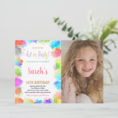 写真とパーティー絵を描誕生日のピンクアート 招待状 (スタンド正面)