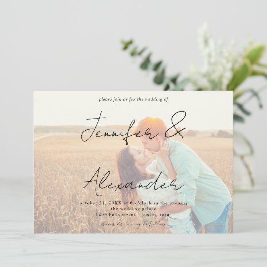 写真とビッグネーム横型結婚写真のV2 招待状 (スタンド正面)