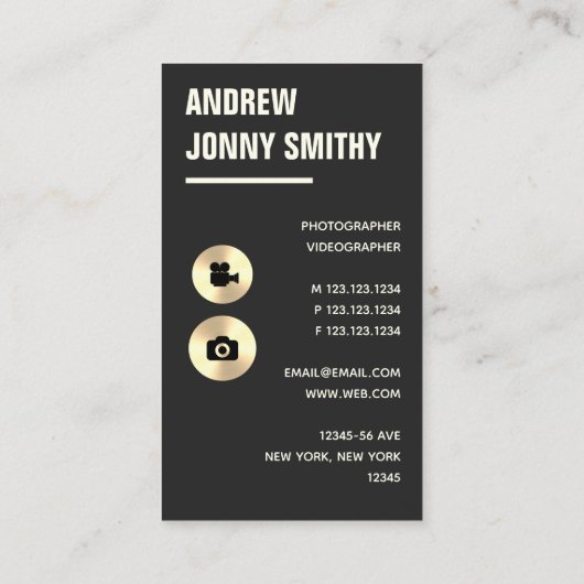 写真とビデオ撮影-フェイク金ゴールド 名刺 (裏面)