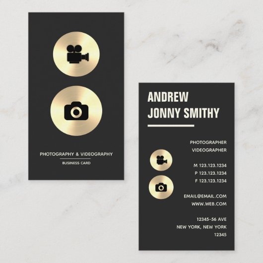 写真とビデオ撮影-フェイク金ゴールド 名刺 (正面/裏面)