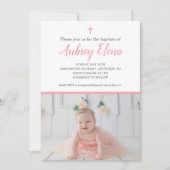 写真とピンクと白のバプテスマの招待 招待状 (正面)