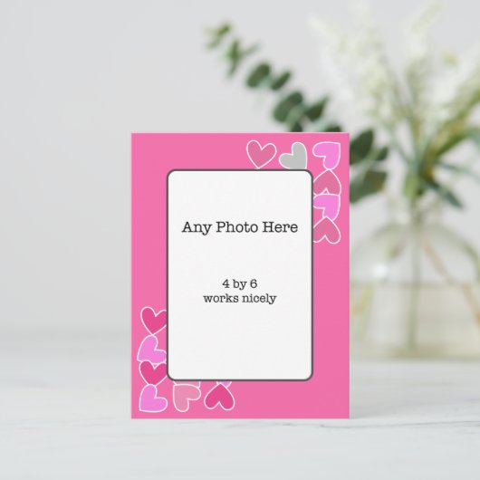 写真とピンクのハート ポストカード (スタンド正面)
