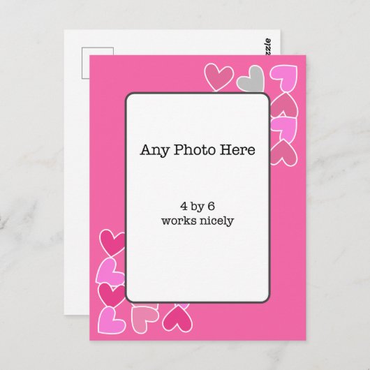 写真とピンクのハート ポストカード (正面/裏面)