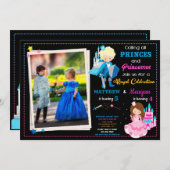 写真とプリンセスの誕生日の招待状 招待状 (正面/裏面)