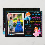 写真とプリンセスの誕生日の招待状 招待状 (正面/裏面)