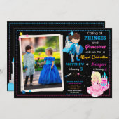 写真とプリンセスの誕生日の招待状 招待状 (正面/裏面)