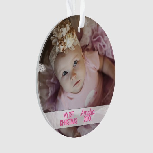 写真とベビーガールの初めてのクリスマス オーナメント (正面)