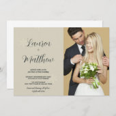 写真とベージュ雪の結婚式招待状 招待状 (正面/裏面)