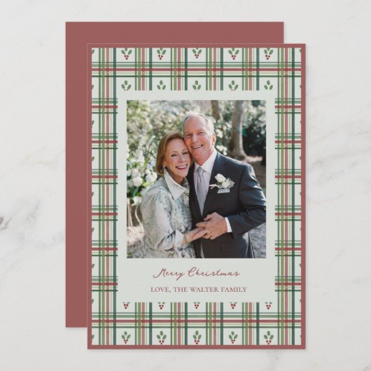 写真とホリープレイドのクリスマスグリーティングカード サンキューカード (正面/裏面)