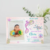 写真とマーメイドと亀の誕生日の招待状 招待状 (スタンド正面)