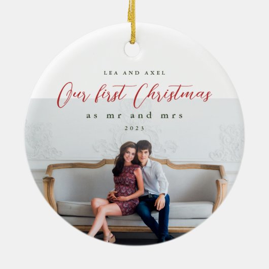 写真とミセスとして初めてのクリスマスを新たに作った セラミックオーナメント (裏面)