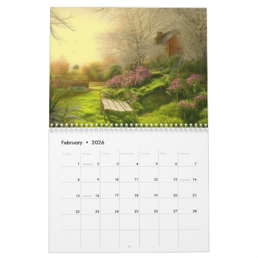 写真とメッセージで個人用に設定する(任意の年) カレンダー (2月 2026)