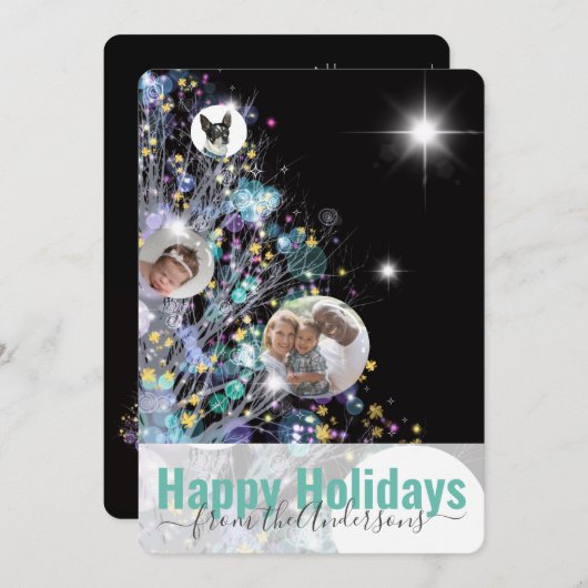 写真とメッセージの休日ツリーでパーソナライズ シーズンカード (正面/裏面)
