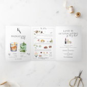 写真とメニュ図解入りの、写真付きのーのカクテルテーブル番号 三つ折り招待状 (内部)