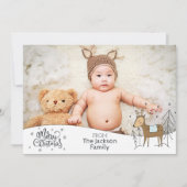 写真とメリークリスマス、雪のフレーム&トナカイ シーズンカード (正面)