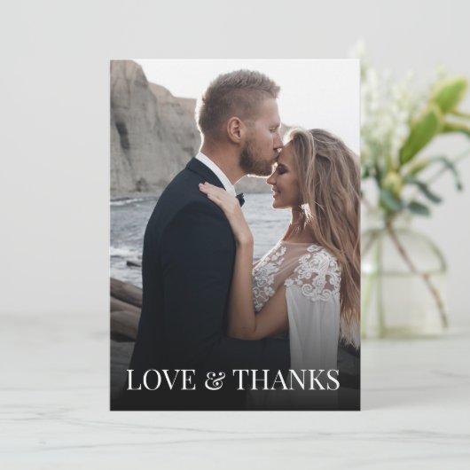 写真とメ結婚ッセージが添付されたカードに感謝 招待状 (スタンド正面)