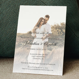 写真とモダンオーバーレイのリハ結婚ーサルディナー 招待状