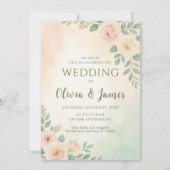 写真とモダンハートを備えた結婚グリーンのデザイン 招待状 (正面)