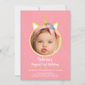 写真とユニコーン誕生日パーティー 招待状 (正面)