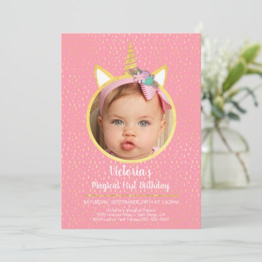 写真とユニコーン誕生日パーティー 招待状 (スタンド正面)