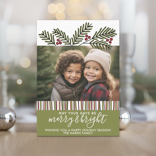 写真とレトロクリスマスパイン枝 シーズンカード