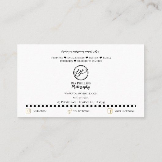 写真とロゴの写真をフィルムストリップ 名刺 (裏面)