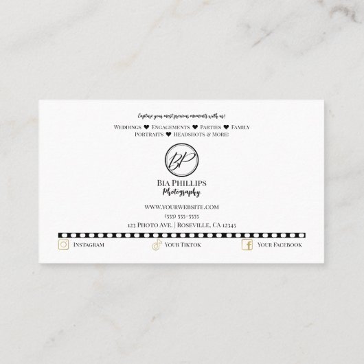 写真とロゴの写真をモノクロで撮影 名刺 (裏面)