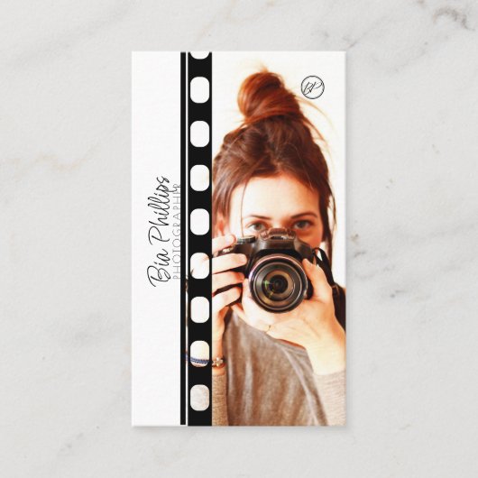 写真とロゴの写真をモノクロで撮影 名刺 (正面)