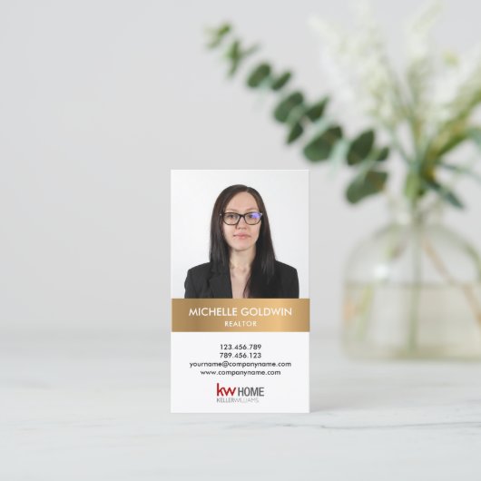 写真とロゴを追加するエスティ実在ティプロフェッショナル 名刺 (スタンド正面)