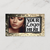 写真とロゴテンプレート金ゴールドスパークルグリッターGlam 名刺 (正面)