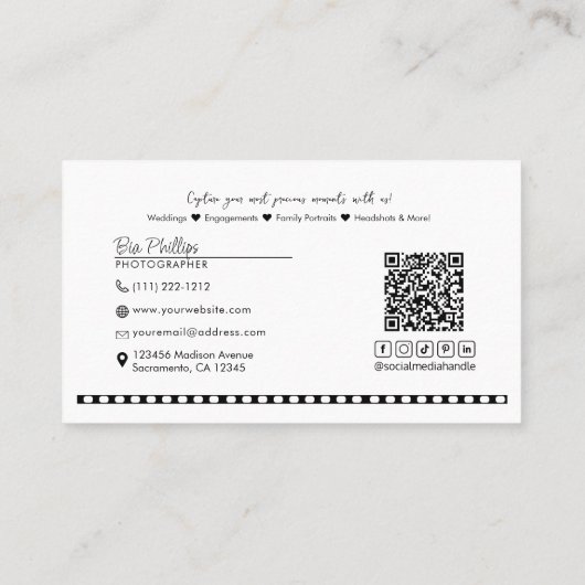 写真とロゴ写真のミニマリスト 名刺 (裏面)