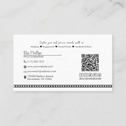 写真とロゴ写真のミニマリスト 名刺 (裏面)