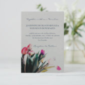 写真とロマンチックなチューリップの結婚水色 招待状 (スタンド正面)