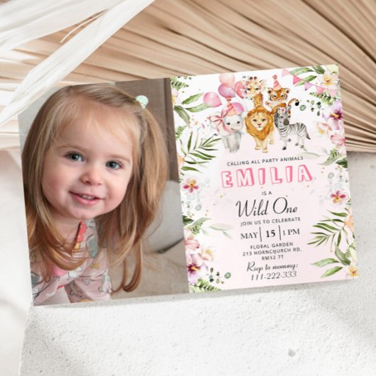 写真とワイルドワンサファリの誕生日の招待状 招待状
