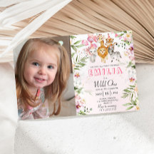 写真とワイルドワンサファリの誕生日の招待状