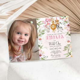 写真とワイルドワンサファリの誕生日の招待状 招待状