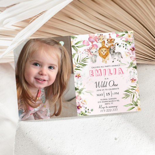 写真とワイルドワンサファリの誕生日の招待状 招待状