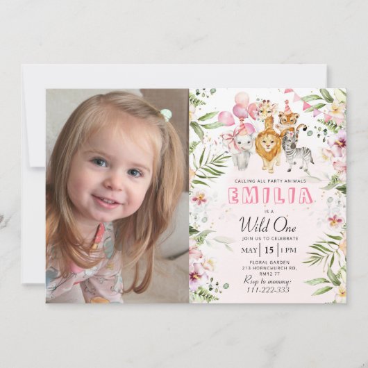 写真とワイルドワンサファリの誕生日の招待状 招待状 (正面)