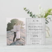 写真とヴィンテージストライプ |グレー結婚ズ 招待状 (スタンド正面)