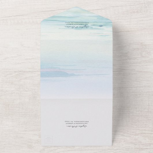 写真と一モダンビーチ結婚式招待状 オールインワン招待状 (外側)