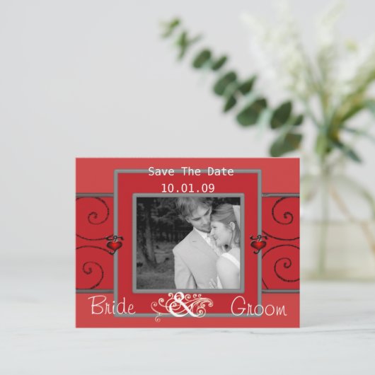 写真と一緒にサンゴと灰色の日付を保存 案内ポストカード (スタンド正面)