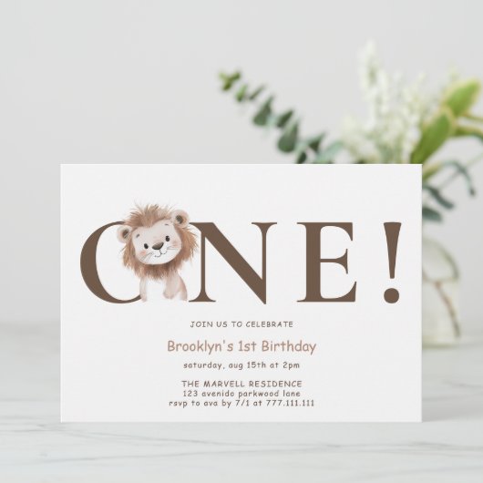 写真と一緒にテーマを設定したサファリライオンの誕生日 招待状 (スタンド正面)