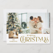 写真と一緒に楽しいクリスマスグリーティング金ゴールド シーズンカード (正面)