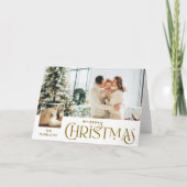 写真と一緒に楽しいクリスマスグリーティング金ゴールド シーズンカード (正面)