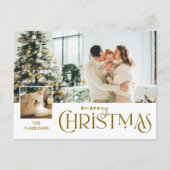 写真と一緒に楽しいクリスマスグリーティング金ゴールド シーズンポストカード (正面)