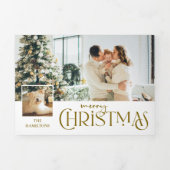 写真と一緒に楽しいクリスマスグリーティング金ゴールド 三つ折りクリスマスカード (カバー)