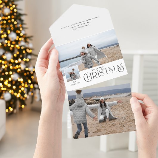 写真と一緒に楽しいクリスマスグリーティング銀色 オールインワン招待状