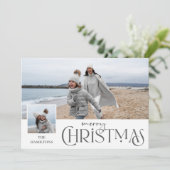 写真と一緒に楽しいクリスマスグリーティング銀色 シーズンカード (スタンド正面)